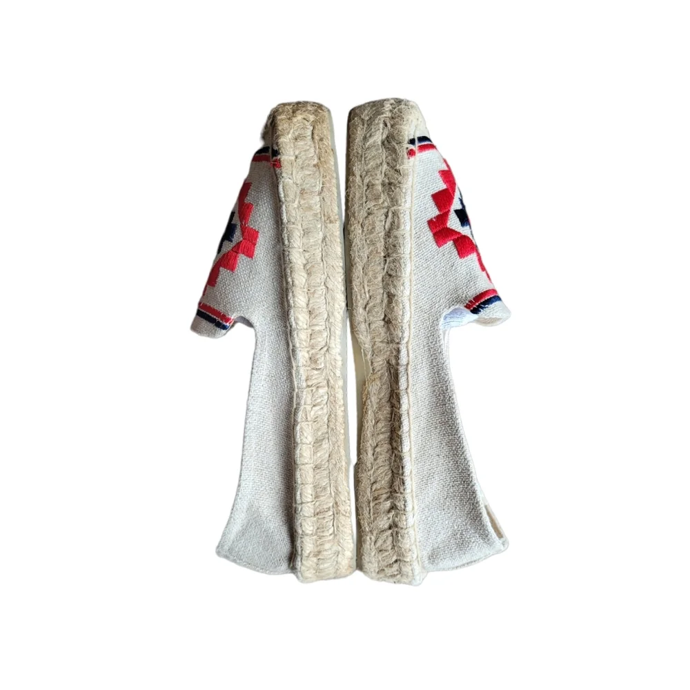 Soludos Cream Espadrilles with Red and Navy Geometric Embroidery